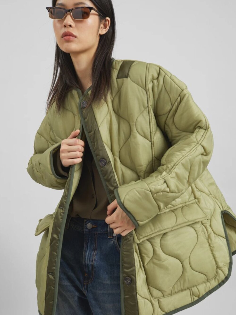 The Frankie Shop Quilted Jacket Moss Green Size M